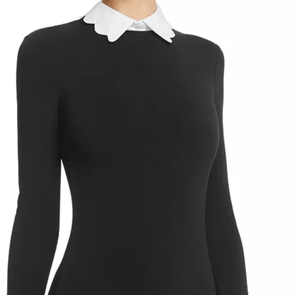 Alice + Olivia Black Bodysuit with Scalloped Collar
